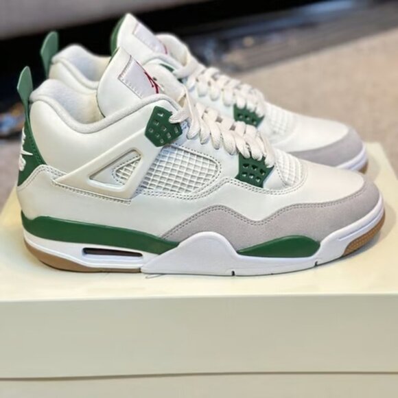 Jordan Men's White and Green Sneakers - Picture 3 of 11